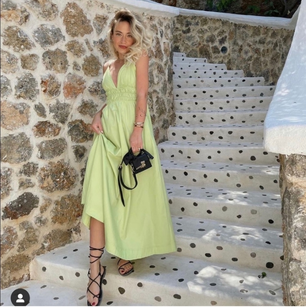Zara Poplin Dress with Pockets Midi Maxi Lime - Picture 5 of 12